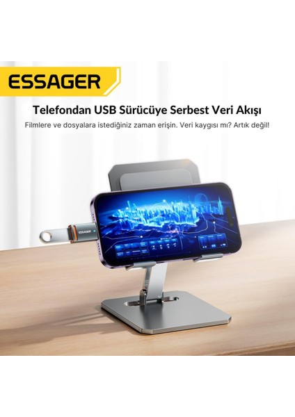 Essager LED Işıklı Usb3.0 To Type-C Otg Dönüştürücü Adaptör, 5gbps Veri Aktarım USB Type-C Dönüştürücü Adaptör