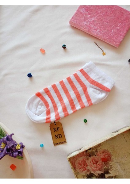 Çorap Burun Dikişsiz Pamuklu Kısa Konç Desenli Kadın Patik Çorabı 36-40 Tek Adet Beyaz Pembe