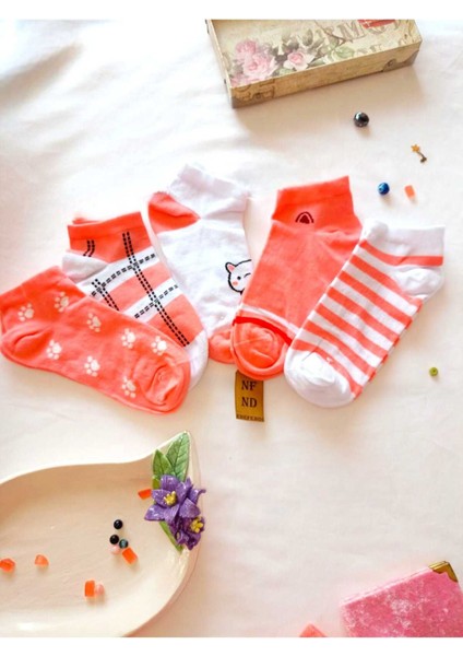 Çorap Burun Dikişsiz Pamuklu Kısa Konç Desenli Kadın Patik Çorabı 36-40 Tek Adet Beyaz Pembe fırsatları