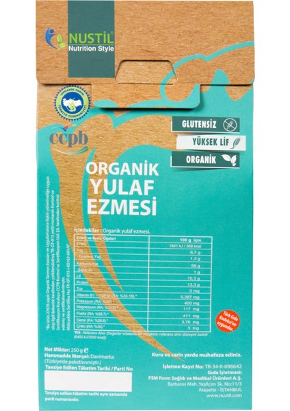 Nustil Organik Glutensiz Yulaf Ezmesi 250 gr x 3