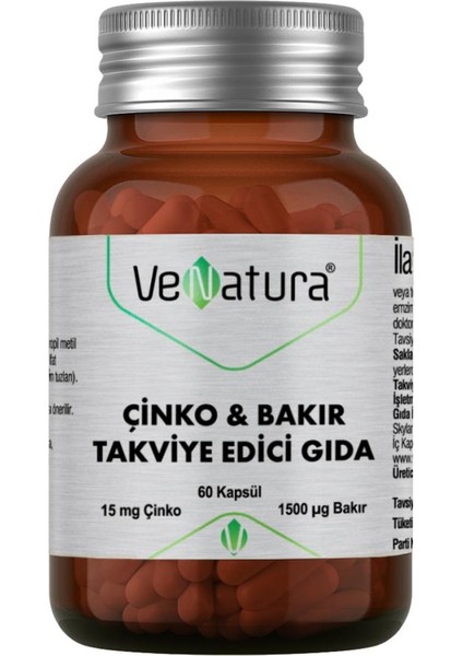 Çinko & Bakır Takviye Edici Gıda 60 Kapsül