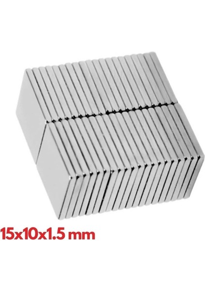 N35 15 x 10 x 1.5 mm Neodyum Mıknatıs 40 Adet, Köşeli, Nikel Kaplamalı