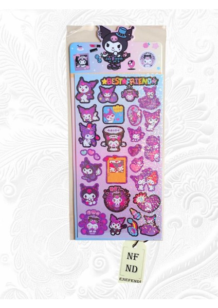 Sanrio Anime Sticker Parlak Yapışkanlı Hello Kitty Kuromi Simli Telefon Defter Dolap Ayna Sticker