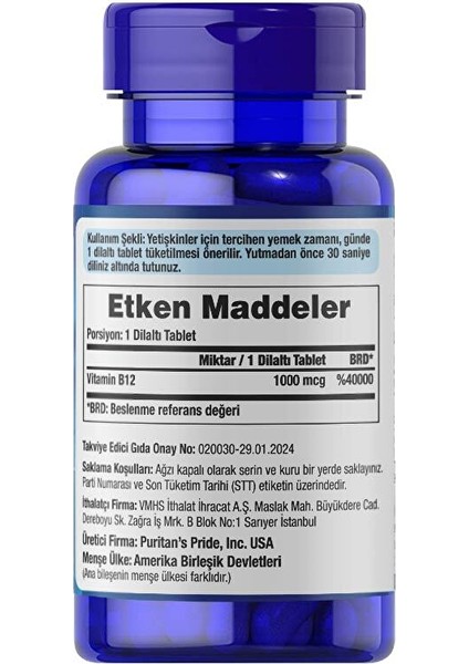 Vitamin B12 1000 Mcg 30 Tablet