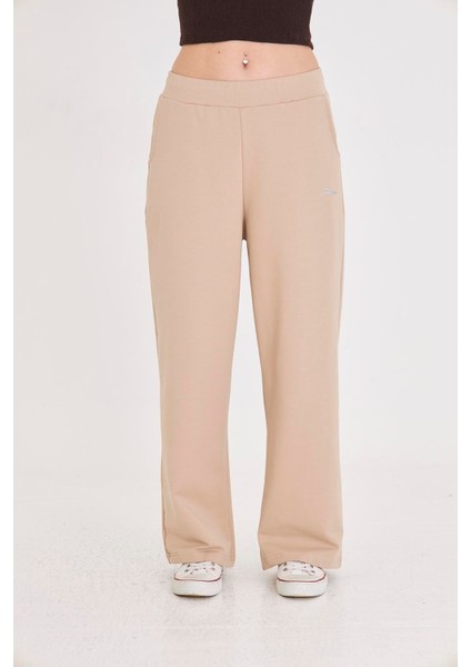 Kadın Geniş Paça Pamuklu Eşofman Altı Bej 5609-B modelleri