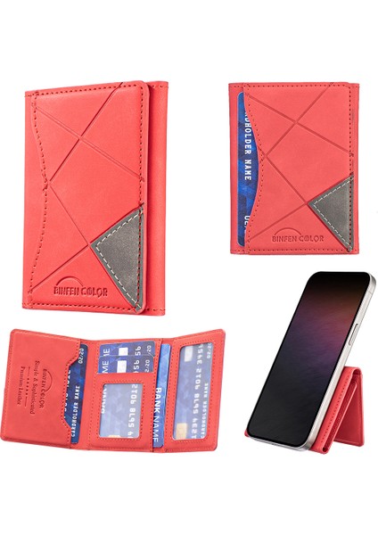 iPhone 16/15/14/13/12 Serisi Için 6 Kart Yuvası ve Destek Standı Fonksiyonlu Manyetik Deri Kart Tutucu (Yurt Dışından)