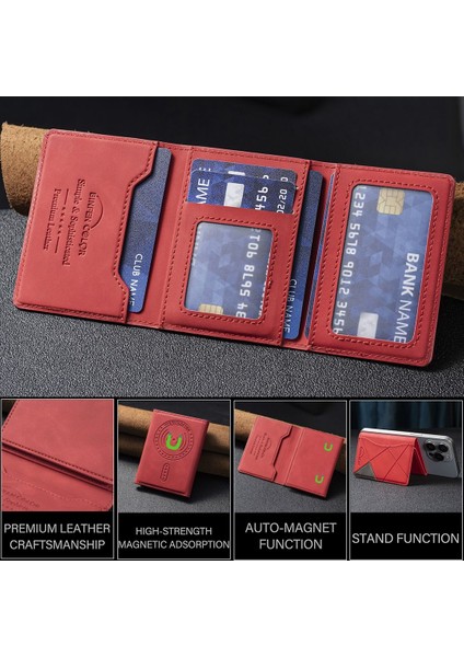 iPhone 16/15/14/13/12 Serisi Için 6 Kart Yuvası ve Destek Standı Fonksiyonlu Manyetik Deri Kart Tutucu (Yurt Dışından) indirimleri