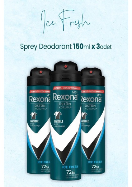 Men Invisible Ice Fresh Erkek Sprey Deodorant 3 x 150 ml