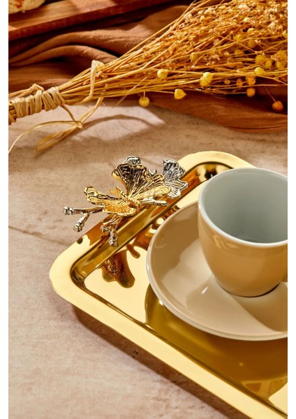 1 Adet Elegante Gold Serisi Duo Volo Prezioso Kulp Desenli Sunum Tepsi Söz Nişan Tepsisi 22X16CM