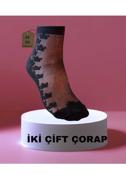 Tül Pamuk Elestan Çorap Siyah Çiçekli Kokulu Rahat Ten 36-40 Siyah 2 Adet
