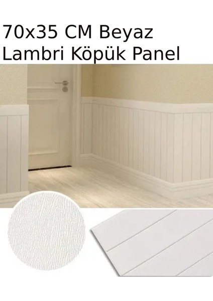 70X35CM 0,25M² Beyaz Kendinden Yapışkanlı Ahşap Lambri Duvar Paneli Köpük