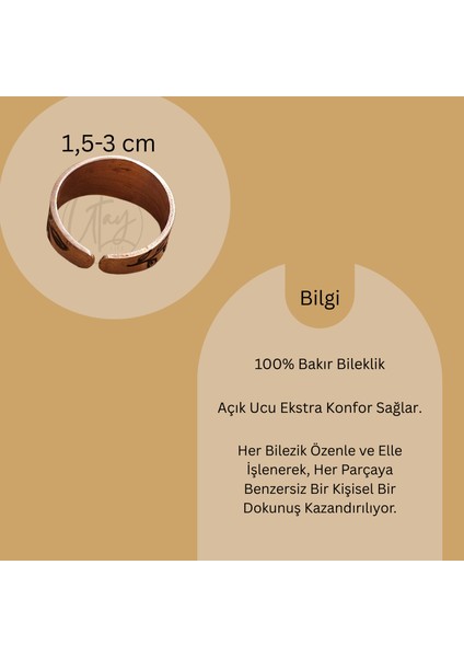 Saf Bakır Damla Kesim Doğal Taşlı Yüzük - Ayarlanabilir Otantik Kadın El Yapımı Yüzük - Kaplan Gözü