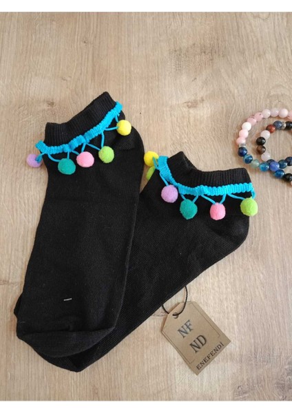 Ponponlu Aksesuarlı Kadın Step Çorabı Yumuşak Dikişsiz Yıkamalı Siyah Patik 36-40 fiyatları