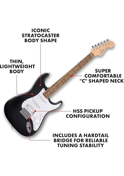 Squier Debut Stratocaster Hss Sabit Köprü Laurel Klavye Black Elektro Gitar
