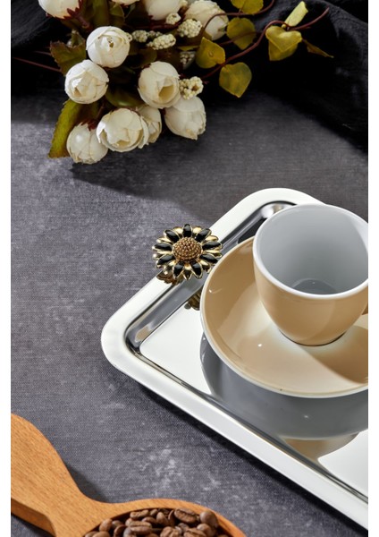 Elegante Noir Serisi, Duo Fiore Nero Kulp Desenli Krom Sunum Söz Nişan Tepsisi, 22X16CM, Tek Adet