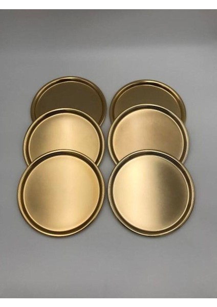 Yuvarlak Gold Sunum Tepsisi Dekoratif Servis Tepsisi Çay, Kahve 22 cm 6'lı