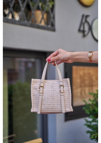 Krem Kadın Hasır Detaylı Tokalı El ve Omuz Çantası indirimleri