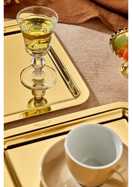 Royal Gold Serisi Gold Sunum Tepsisi, Söz Nişan Tepsisi, 24CM, Avangart Dizayn, 3 Adet