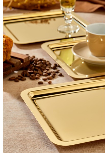Royal Gold Serisi Gold Sunum Tepsisi, Söz Nişan Tepsisi, 24CM, Avangart Dizayn, 3 Adet