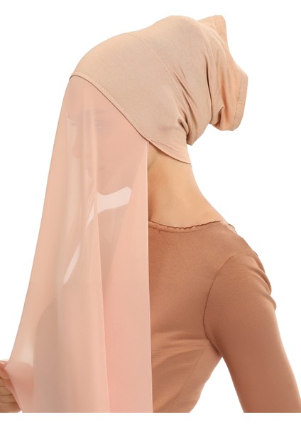 Hazır Pratik Lüks Boru Boneli Şifon Şal-Koyu Bej