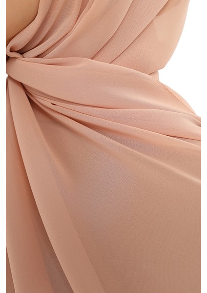 Hazır Pratik Lüks Boru Boneli Şifon Şal-Koyu Bej