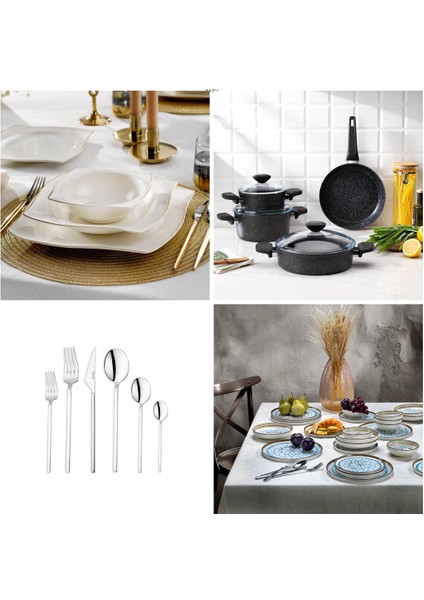 Gold Sofra & Mutfak Seti | Yemek Takımı+Çkb+Tencere Seti+2 Çeşit 24 Prç Yemek Takımı