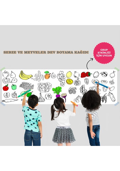 Meyve ve Sebzeler Temalı Dev Boyama Kağıdı 2,5 Metre Rulo Boyama Kağıdı Çocuk Anaokulu ve Kreşler İçin Aktivite Çocuk Eğitici Boyama