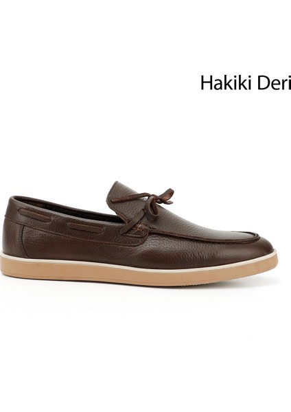 Erkek Kahve Floter Fiyonklu Hakiki Deri Loafer Ayakkabı