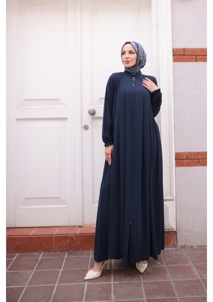 Robadan Pileli Medine Ipeği Ferace-Lacivert