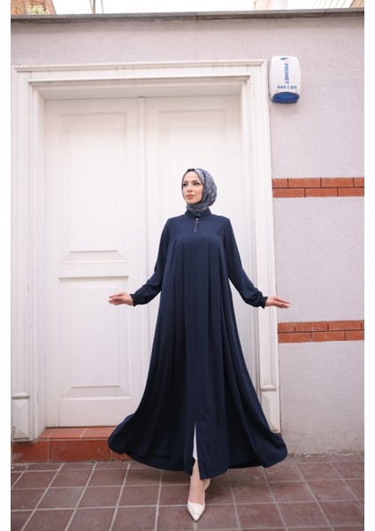 Robadan Pileli Medine Ipeği Ferace-Lacivert indirimleri