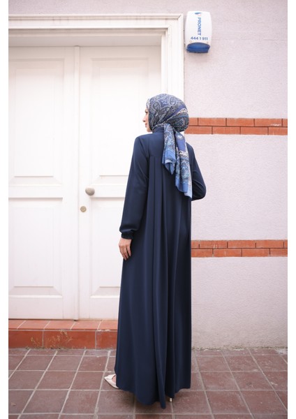 Robadan Pileli Medine Ipeği Ferace-Lacivert