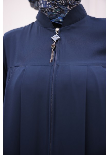 Robadan Pileli Medine Ipeği Ferace-Lacivert