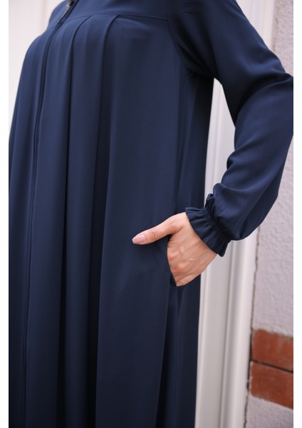 Robadan Pileli Medine Ipeği Ferace-Lacivert