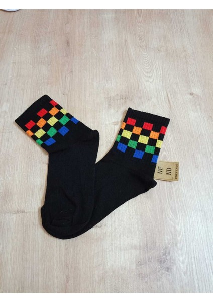Kare Desenli Pamuklu Yumuşak Kadın Çorap Arakonç Siyah Soket Çorabı 36-40 modelleri