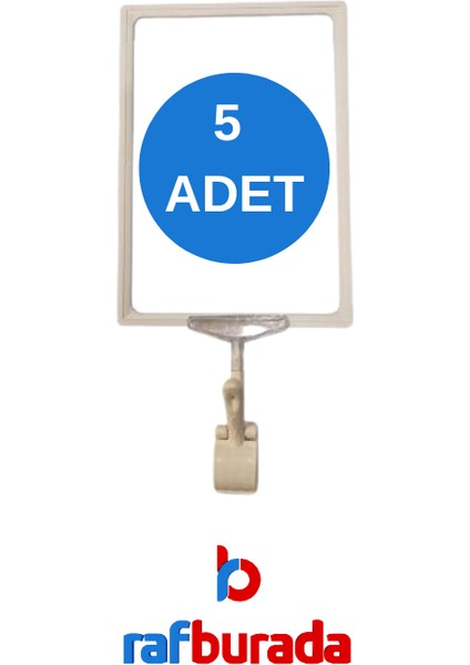 5 Adet Beyaz Renk A4 Mandallı Fiyat Etiketi Sepet, Stand, Teşhir, Askılık, Çerçeveli Fiyat Etiketi