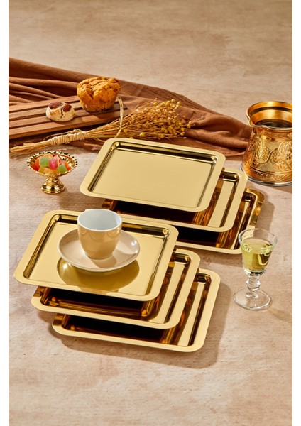 Royal Gold Serisi Gold Sunum Tepsisi, Söz Nişan Tepsisi, 24CM, Avangart Dizayn, 6 Adet fiyatları