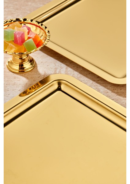 Royal Gold Serisi Gold Sunum Tepsisi, Söz Nişan Tepsisi, 24CM, Avangart Dizayn, 6 Adet fırsatları