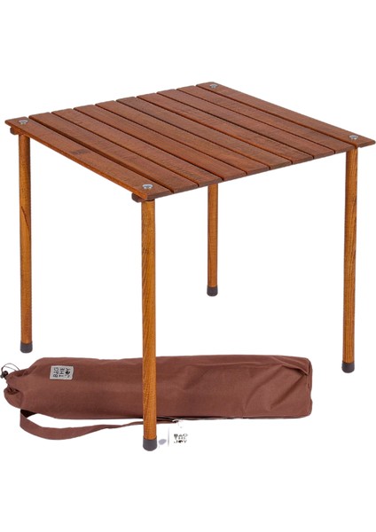 Ahşap Katlanır Masa Sandalye Seti Kahverengi - Kiremit Kılıf 60X60X55 Kahverengi Masa