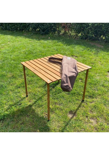 Ahşap Katlanır Masa Sandalye Seti Kahverengi - Kiremit Kılıf 60X60X55 Kahverengi Masa