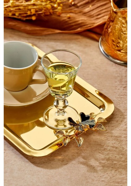 1 Adet Elegante Gold Serisi Duo Luna Nera Kulp Desenli Sunum Tepsi | Söz Nişan Tepsisi 22X16CM