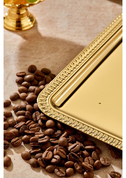 Ottoman Gold Serisi Gold Sunum Tepsisi, Söz Nişan Tepsisi, 24CM, Avangart Dizayn, 3 Adet fırsatları