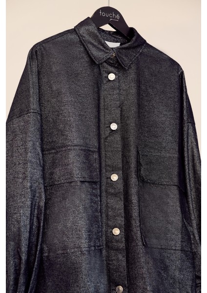 Oversıze Simli Gabardin Ceket