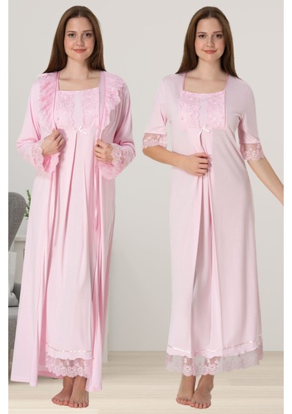 Pembe Sabahlıklı Hamile Lohusa Gecelik Takım