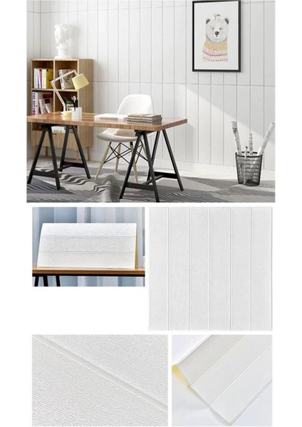 70X35CM 0,25M² Beyaz Kendinden Yapışkanlı Ahşap Lambri Duvar Paneli Köpük