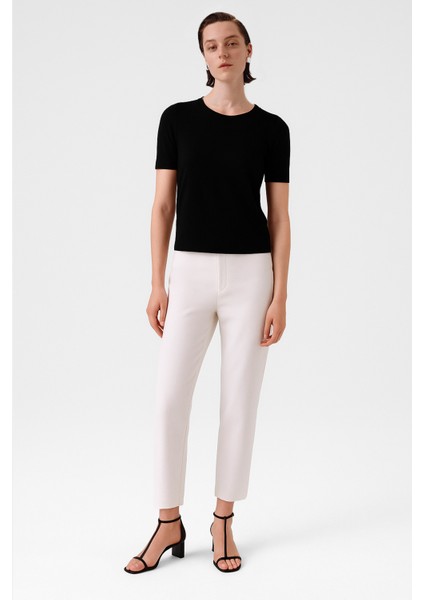 Siyah Bisiklet Yaka Kısa Kollu Kadın Kazak