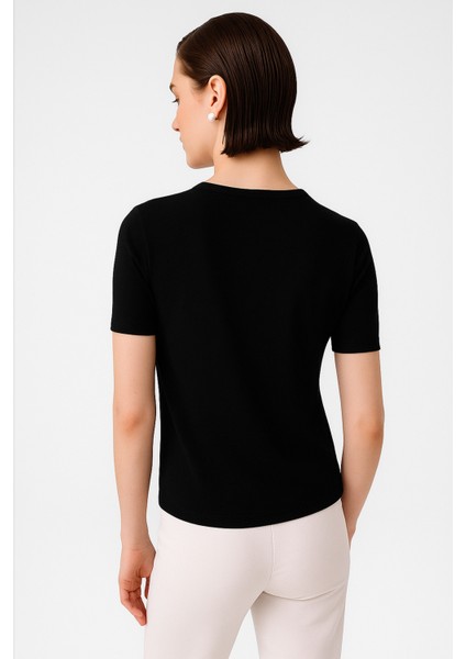 Siyah Bisiklet Yaka Kısa Kollu Kadın Kazak modelleri