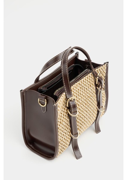 Kahverengi Kadın Örgülü Mini El ve Omuz Çantası modelleri