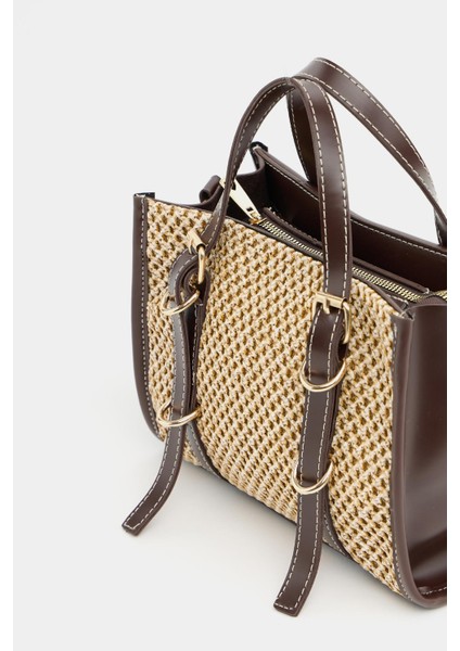Kahverengi Kadın Örgülü Mini El ve Omuz Çantası fırsatları