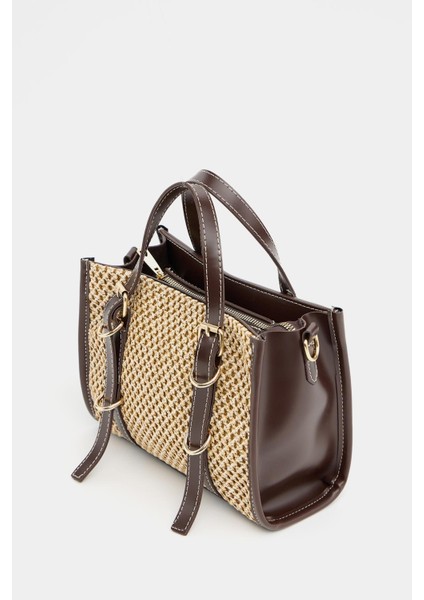 Kahverengi Kadın Örgülü Mini El ve Omuz Çantası indirimleri