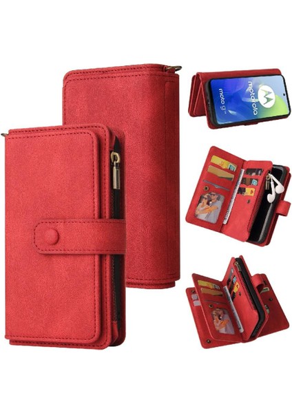 Kart Yuvası Standı Fermuar ile Motorola Moto G04/G24 Için Cüzdan Telefon Kılıfı (Yurt Dışından)